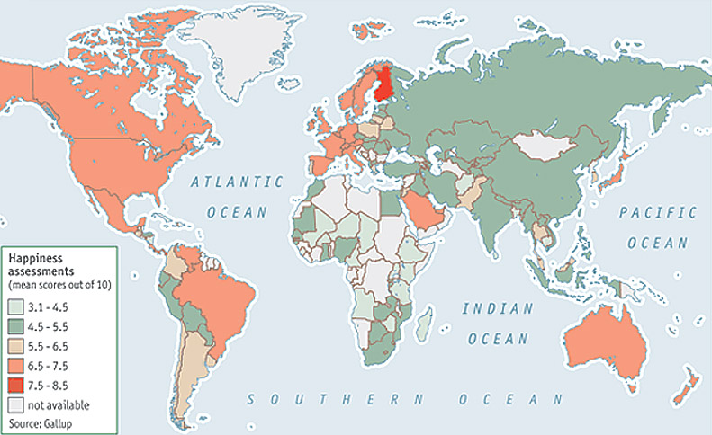 breast size map. World Map of Happiness