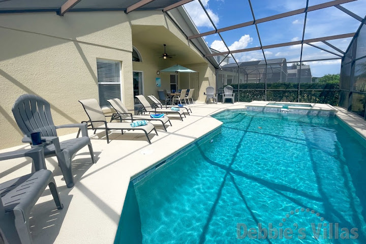 South-facing private pool and spa at this Davenport vacation villa
