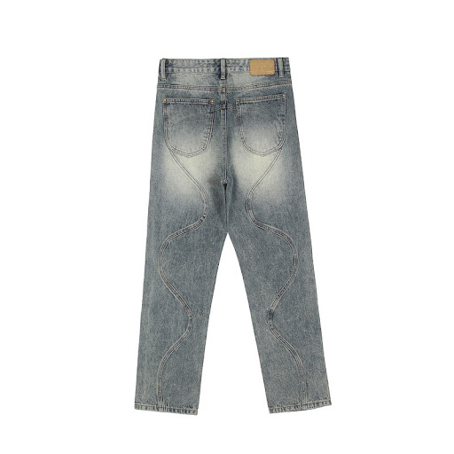 Title 6, Straight Loose Wavy Casual Double Zip Panel Jeans