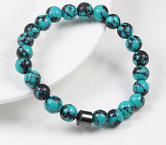 Title 4, 8mm Beaded Agate Haematite Stretch Bracelet