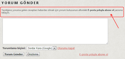 Blogger yorum formu iletisi ayarı