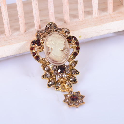 Title 3, Crystal Pendant Brooch with Diamond Accents, Ra...