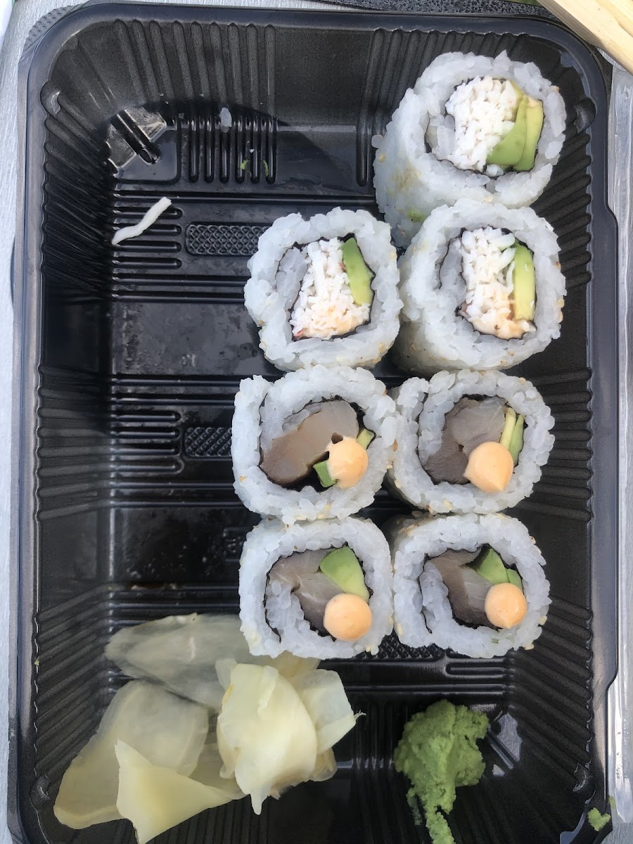 Tuna Roll (comes GF) and California Roll (needs to be modified)