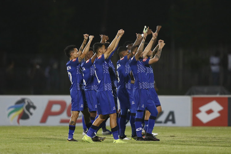 Maritzburg United salute the crowd during the Absa Premiership match between Maritzburg United and Golden Arrows at Harry Gwala Stadium on January 03, 2020 in Pietermaritzburg, South Africa.