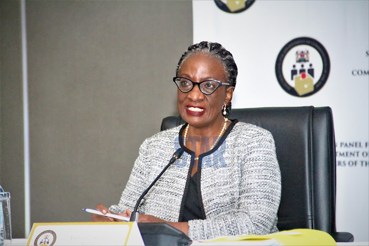 Florence Simbiri Jaoko before the selection panel for appointment of commissioners of IEBC at KICC on July 12, 2021.