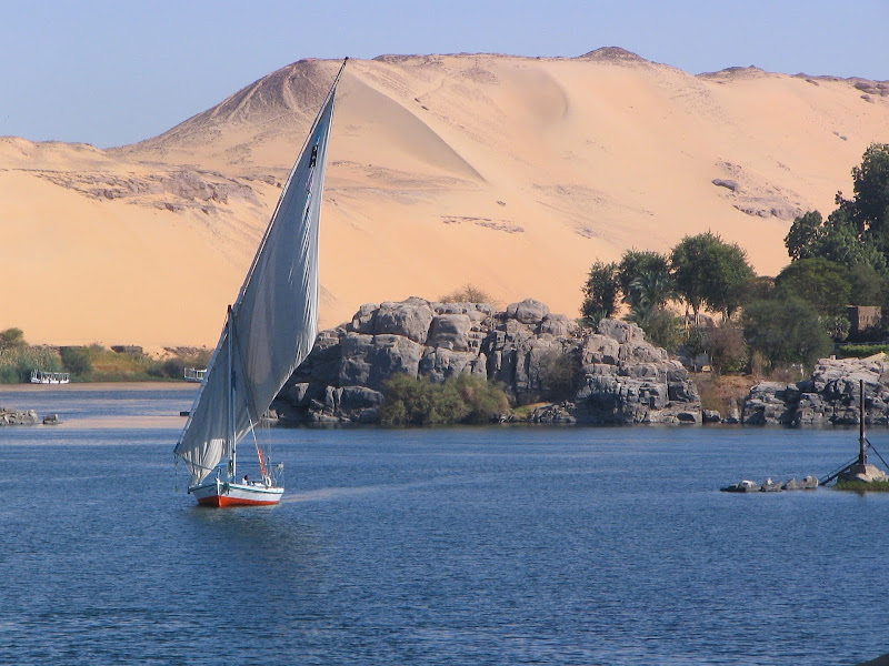 View of Lake Nasser created as a result of the construction of the Aswan High Dam across the waters of the Nile between 1958 and 1970.