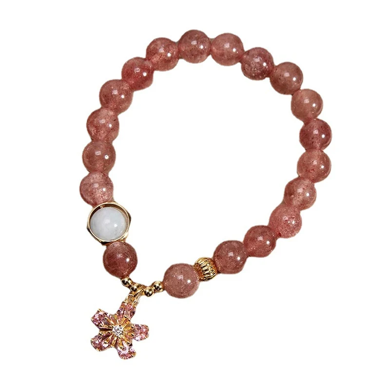 Pulsera de cuentas de cuarzo fresa natural étnica amuleto de la suerte, para atraer buena fortuna y estilo único a tu muñeca, ideal regalo.