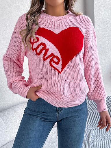 Title 9, Love Print Pullover Sweater Autumn And Winter L...