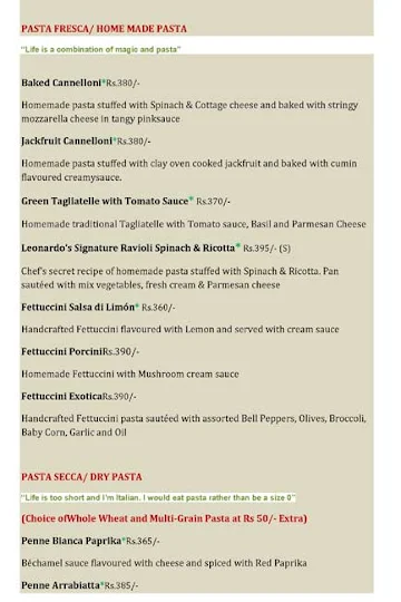 Leonardo Italian Mediterranean Dining menu 