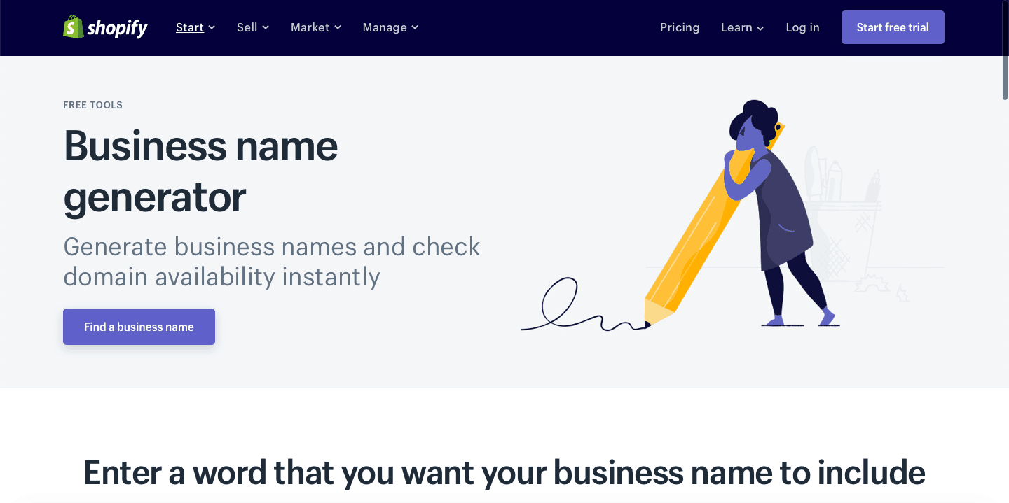 Gerador de nome comercial do Shopify