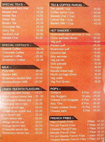 Amar's Cafe menu 