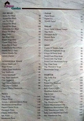 Jaipur Garden menu 