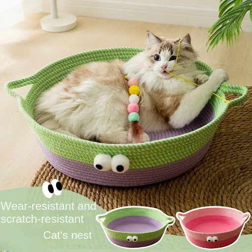Spring Cat Nest Summer Big Eyes Cute Hammock Scratch-Resistant Wear-Resistant Cool Nest Mat Cotton String Woven Pet Cat 