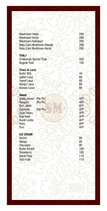 Shakuntala Pure Veg Restaurant menu 