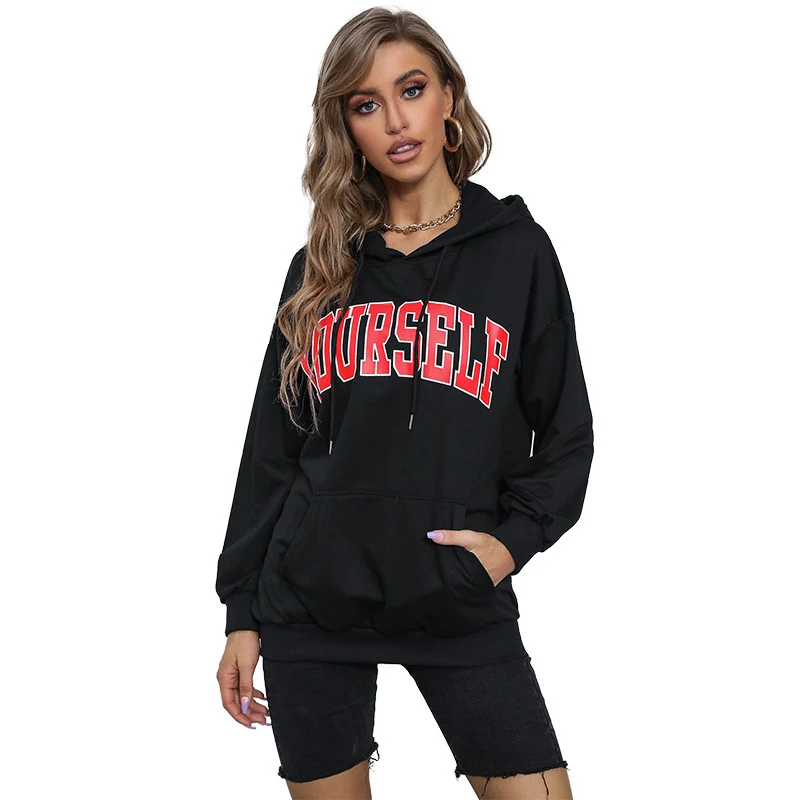 Casual dames sweatshirt met capuchon, letterprint en lange mouwen