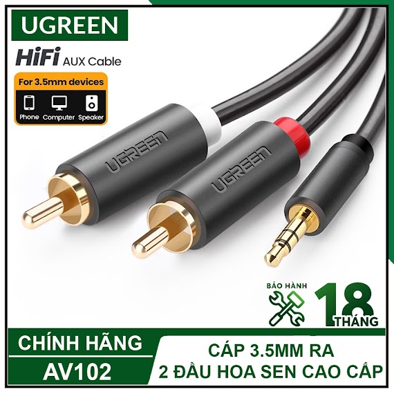 Cáp Âm Thanh 3.5Mm Ra 2 Đầu Hoa Sen Cao Cấp, Ugreen Av102 Chính Hãng