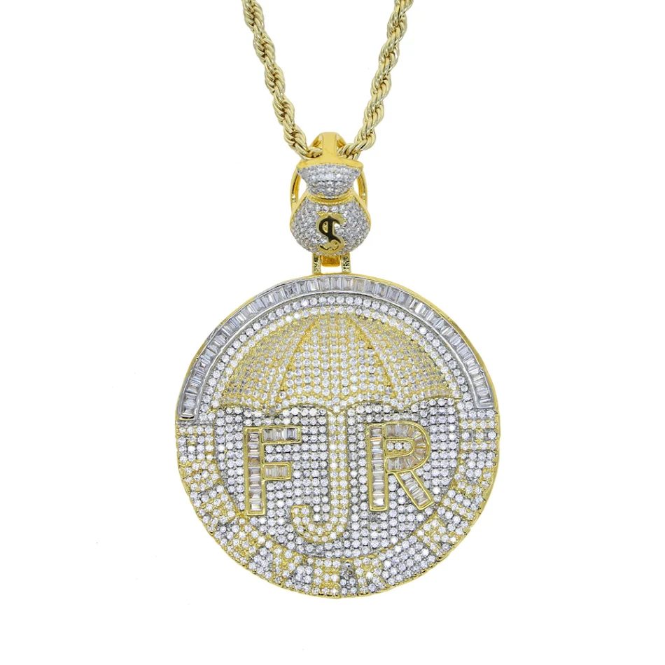 Collier tendance homme avec pendentif lettre FR Hip Hop parapluie, un accessoire unique pour un style urbain et branché.