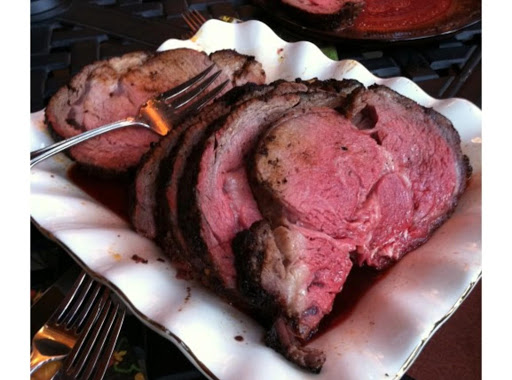 Prime+ Rib slow smoked with cherry wood to 125 degrees, internal temp.
