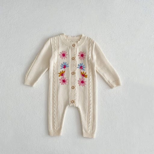 Title 8, Baby Girls Handmade Embroidery Knitted Jumpsui...