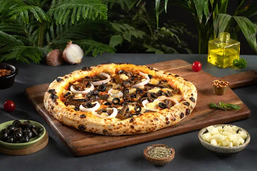 Sourdough Grilled Mushroom And Olive With Vegan Cheese Pizza
