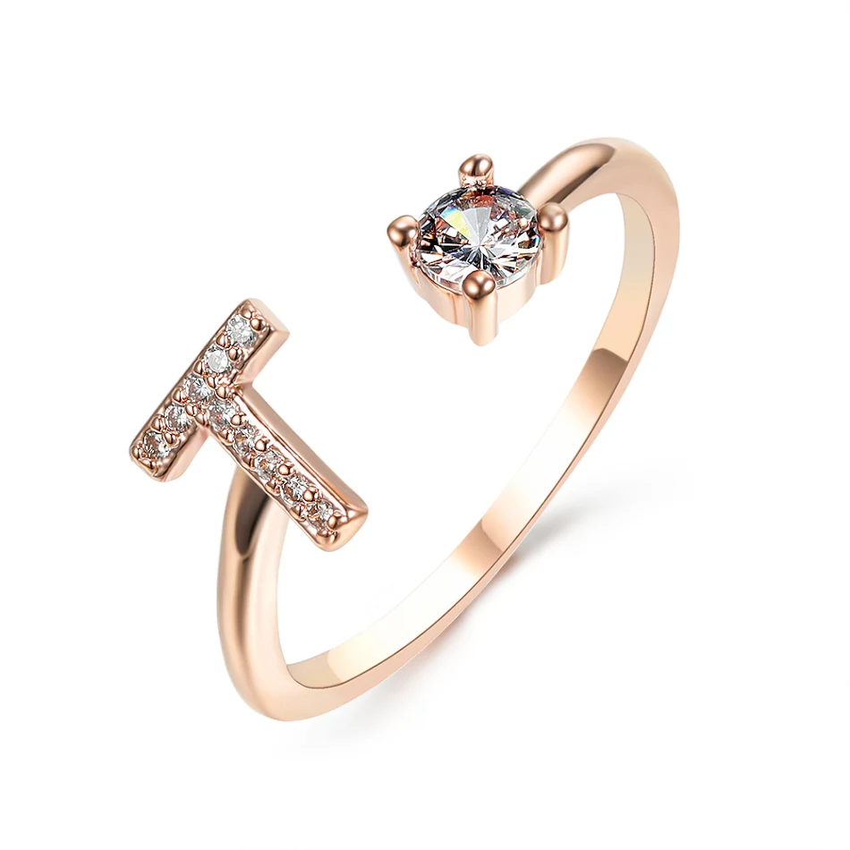 Anillo ajustable con 26 letras iniciales de diseño nuevo para mujer Joyería de moda simple y elegante, el regalo perfecto.