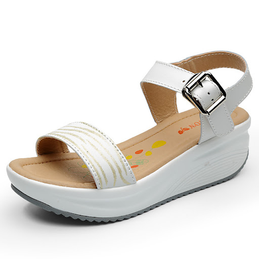 Title 2, Leather wedge mid-heel sandals with fish mouth ...
