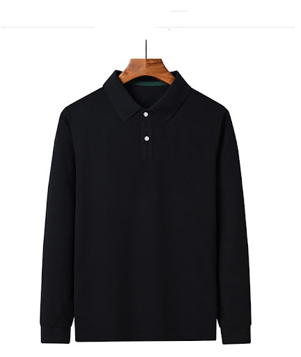 Title 13, Mens Business Polo Shirt Long Sleeve Lapel Cas...