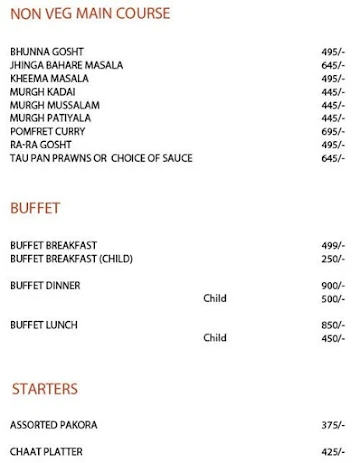 Fusion, The Residence Hotel menu 