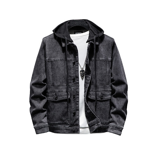 Title 2, Mens Hooded Denim Jacket Utility Top Durable a...