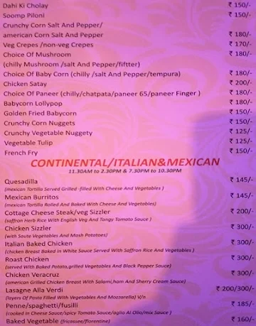 Hotel Durene menu 