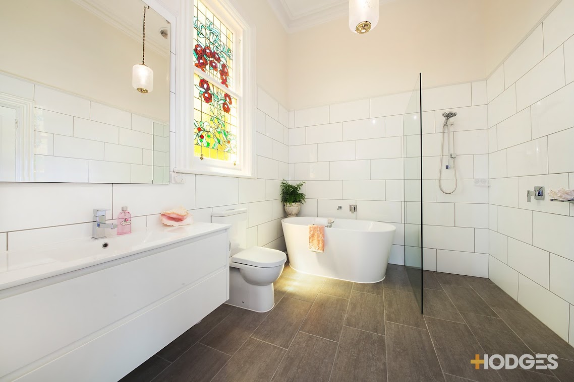 Elegant bathroom at 82 Esplanade, Brighton Victoria