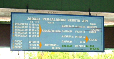 Jadwal keberangkatan kereta api di Stasiun Wlingi