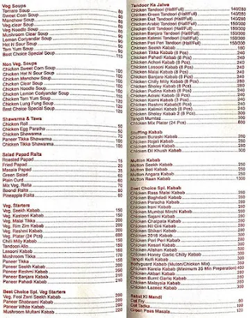 Best Choice Restaurant menu 