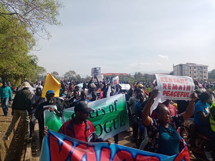 Peaceful protesters taking to the street of Kisumu on Sunday, March 18, 2023.