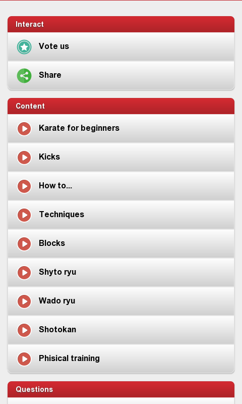 Android application Karate training screenshort