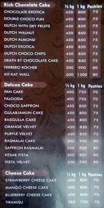 Occasion Cake Shop menu 