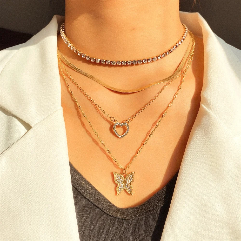 Title 1, Collana Creativa Multistrato Strass Diamante Am...