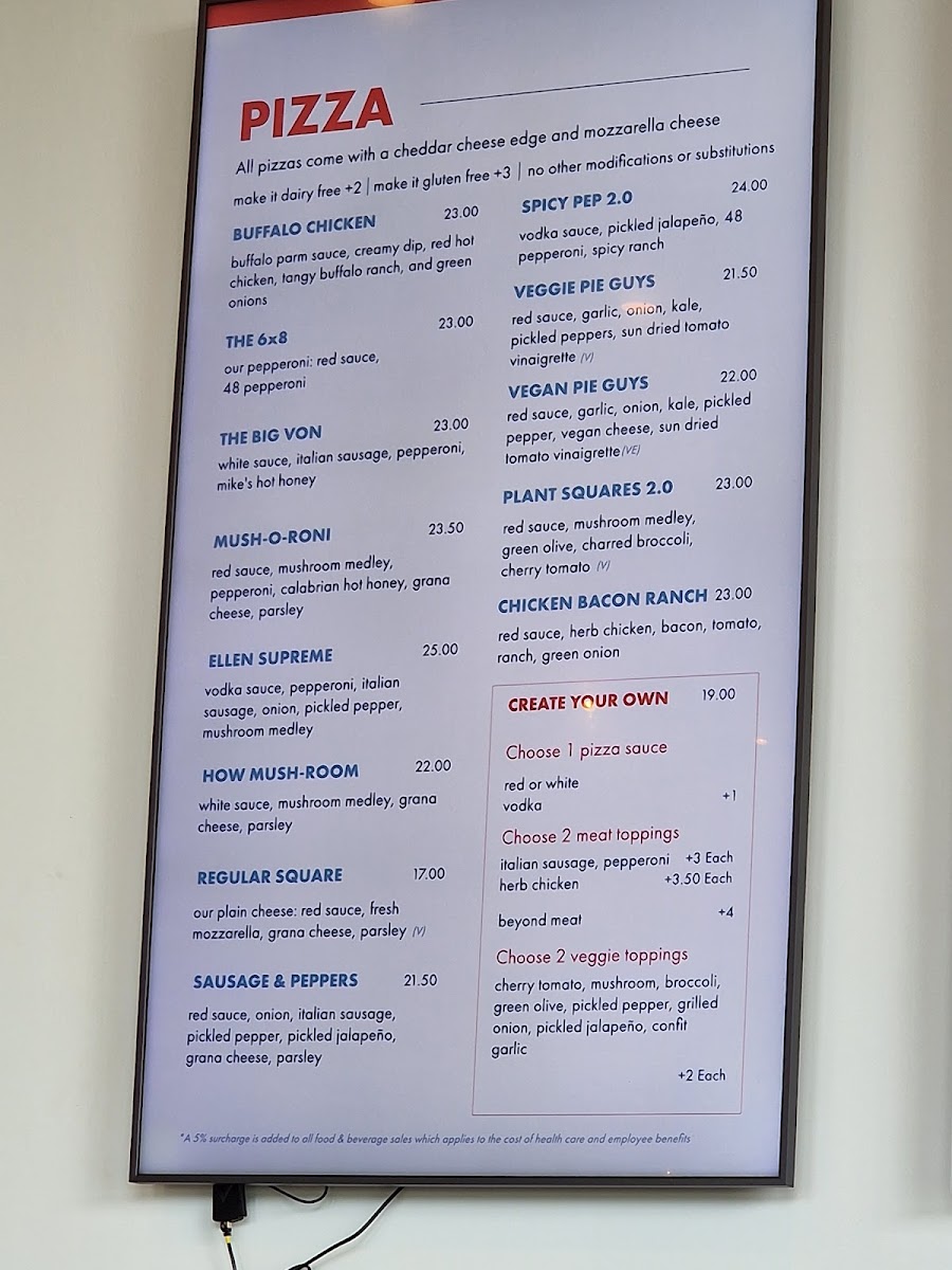 Square Pie Guys Menu (clearly states GF options)