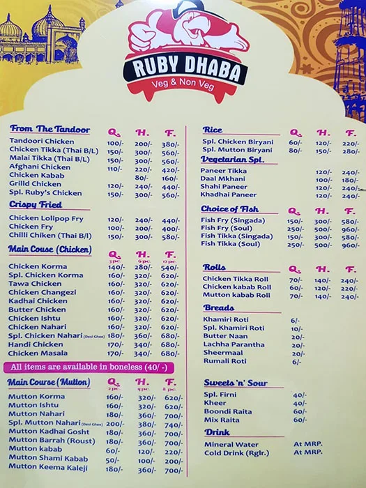 The Ruby Dhaba menu 