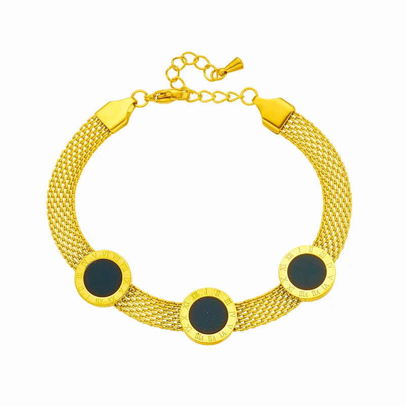 Europese en Amerikaanse mode brede mesh zwarte Romeinse ronde armband. Stijlvolle accessoire voor een verfijnde look. Perfect voor dagelijks gebruik en speciale gelegenheden.