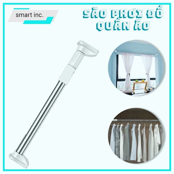 Thanh Treo Rèm Cửa Sổ Không Cần Khoan Sào Phơi Gia Treo Đồ Quần Áo Gắn Tường Inox