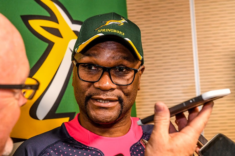 Nathi Mthethwa (Minister of Sport) during the South African national rugby team arrival media conference at OR Tambo International Airport on November 05, 2019 in Johannesburg, South Africa.