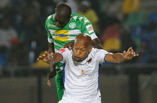 Katlego Mashego of Chippa United and Deon Hotto of Bloemfontein Celtic do battle during their Absa Premiership match at Bloemfontein’s Dr Molemela Stadium last night