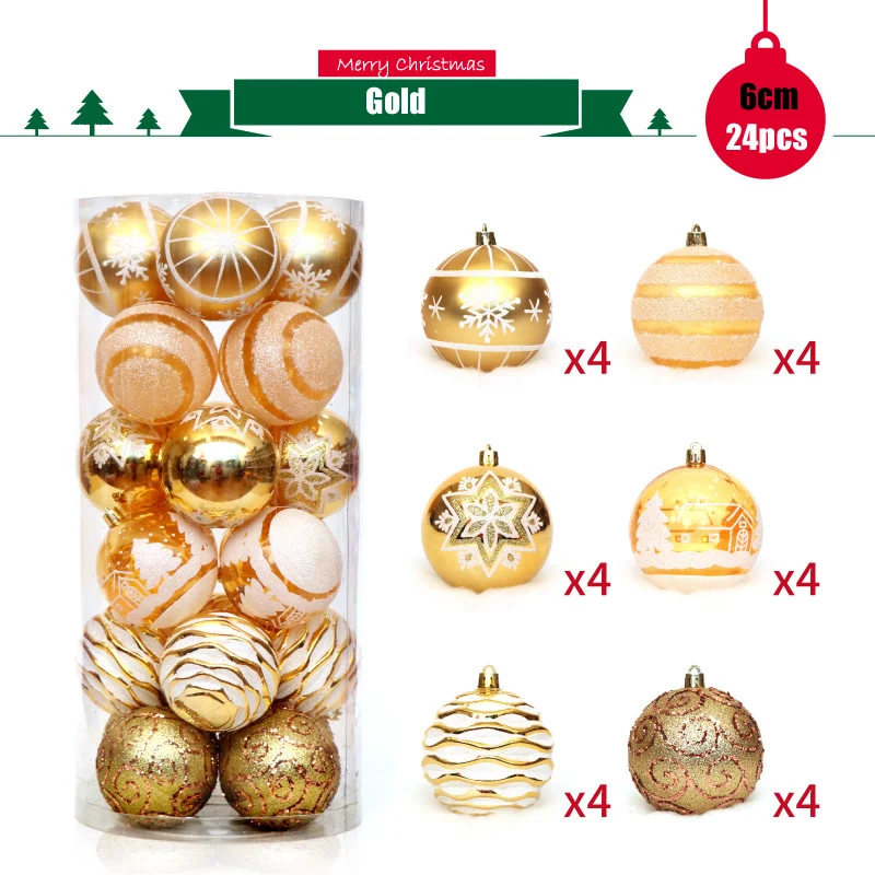 Adornos Navideños 6cm 24 Bolas Transparentes Pintadas Juego Festivo Colorido Perfectas para Decorar tu Árbol de Navidad