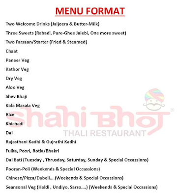 Shahi Bhoj Thali menu 