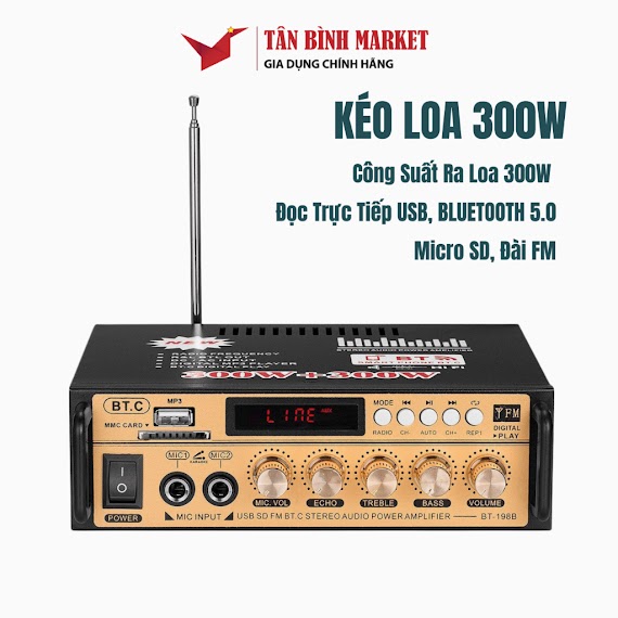 Amply Mini Karaoke Kaw Kal - 800 - Hàng Chính Hãng, Hỗ Trợ Bluetooth 5.0, Đa Chức Năng, Điều Chỉnh Echo Treble Bass