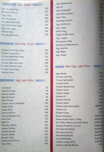 Hotel Ratna Regency menu 