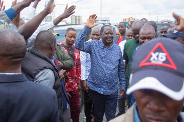 Azimio leader Raila Odinga arrives for a Sunday service at the TJM church in Embakasi on March 26, 2023.