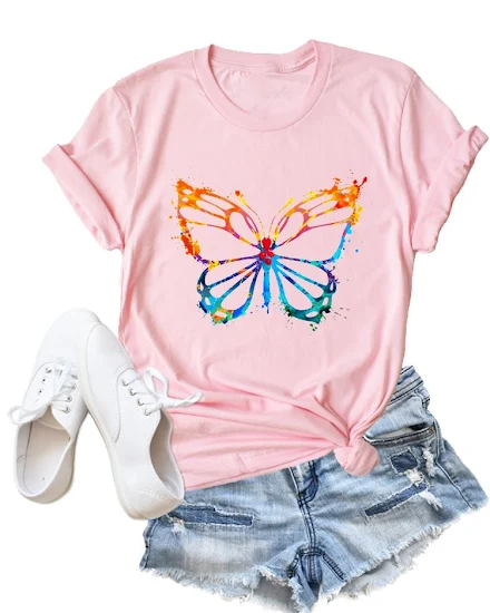 Flower Butterfly Style Trend Clothing Fashion T-Shirt Car... - 3