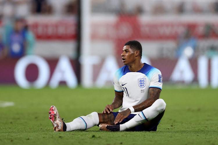 Marcus Rashford of England reacts during the FIFA World Cup Qatar 2022 Group B match between Wales and England at Ahmad Bin Ali Stadium on November 29, 2022 in Doha, Qatar.